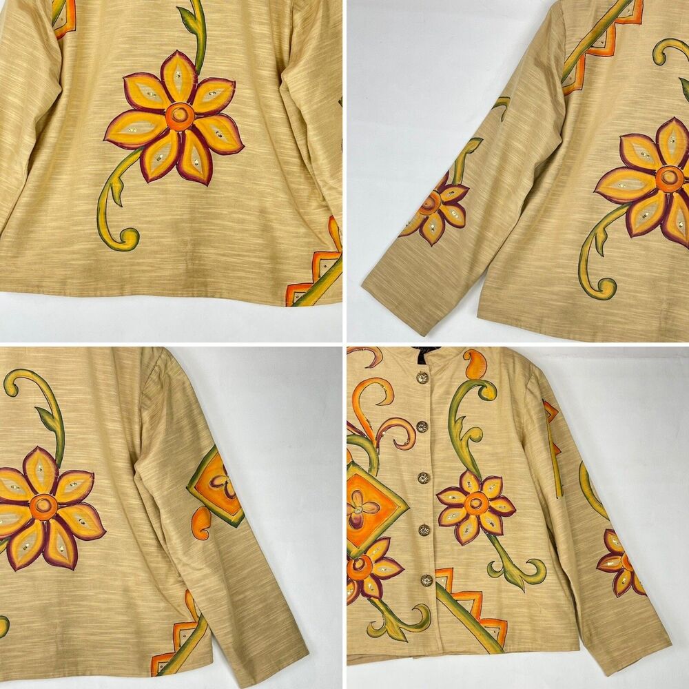 Vintage Alex Kim Women’s Size LP Jacket Yellow Floral Sequined Buttons Closure - Picture 8 of 16